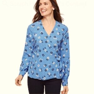 NEW Talbots Wrap Top XL Flowers Polka Dot Cottagecore Poet Sleeve Prairie Boho